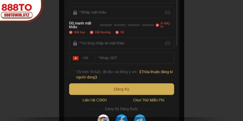 Điều khoản 888TO áp dụng cho cá nhân được tham gia nhà cái