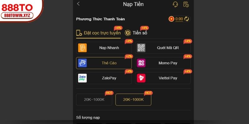 Hướng dẫn chơi 888TO nạp tiền vào tài khoản